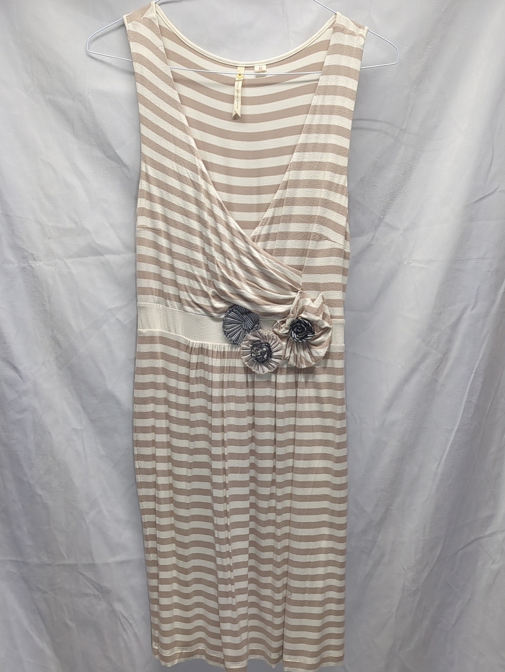 Anthropologie Beige & Cream Striped Sleeveless Wrap Midi Dress